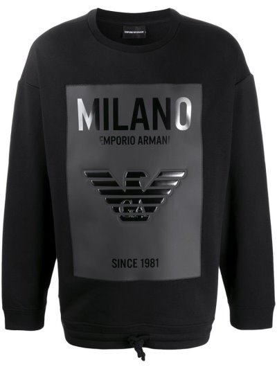 Black Armani Emporio Graphic Print Crew Neck Men's Sweatshirts | UAE87302