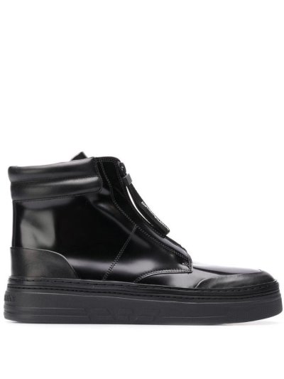 Black Armani Emporio Hi Top Zipped Men's Sneakers | UAE85379