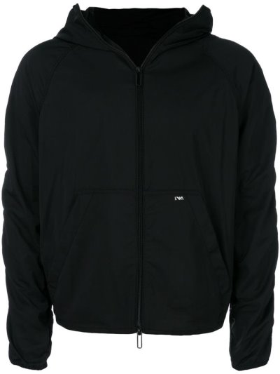 Black Armani Emporio Hooded Cropped Men's Jackets | UAE80576