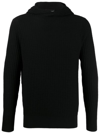 Black Armani Emporio Hooded Knit Men's Jumpers | UAE83627