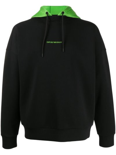 Black Armani Emporio Hooded Logo Men's Sweaters | UAE93364