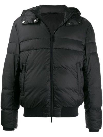 Black Armani Emporio Hooded Padded Jacket Men's Jackets | UAE67991