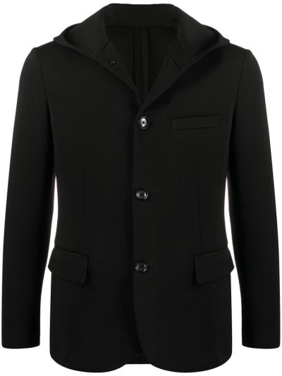 Black Armani Emporio Hooded Single Breasted Men's Jackets | UAE31932