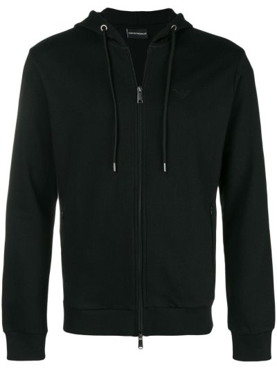 Black Armani Emporio Hooded Zipped Men's Jackets | UAE54224