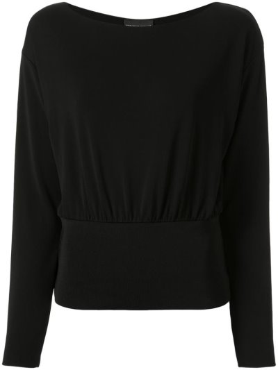 Black Armani Emporio Knitted Elasticated Hem Women's Tops | UAE73068