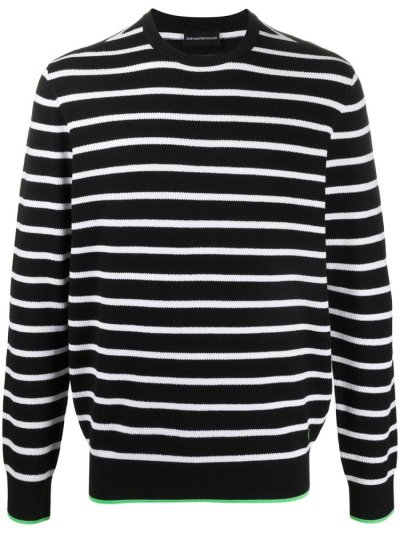 Black Armani Emporio Knitted Stripe Men's Jumpers | UAE64544