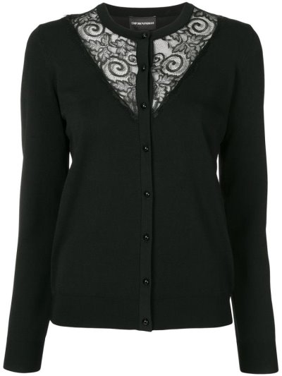 Black Armani Emporio Lace Inserts Women's Cardigan | UAE28461