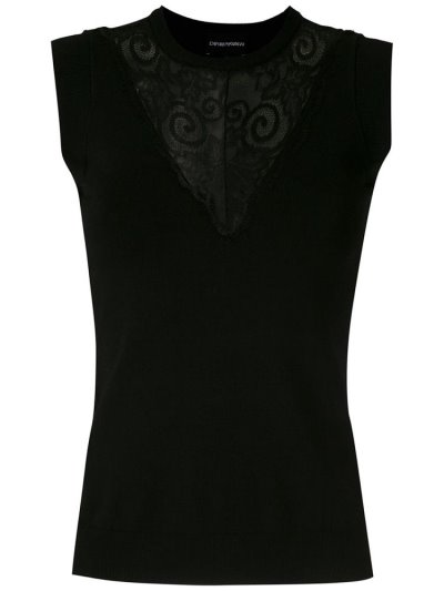 Black Armani Emporio Lace Panel Women's Tank Tops | UAE94518