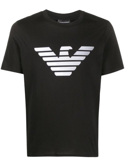 Black Armani Emporio Large Logo Men's T Shirts | UAE21620