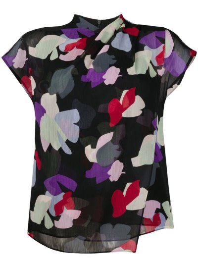 Black Armani Emporio Layered Floral Print Women's T Shirts | UAE96495