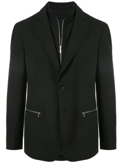 Black Armani Emporio Layered Zipped Men's Blazers | UAE02308