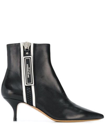 Black Armani Emporio Leather Women's Ankle Boots | UAE89512