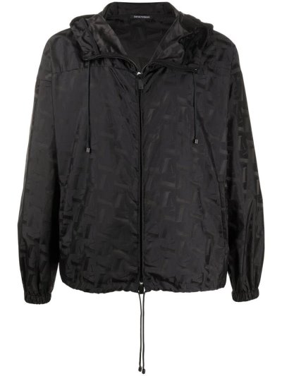 Black Armani Emporio Lightweight Jacquard Men's Jackets | UAE40771