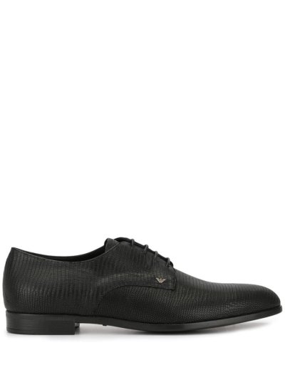 Black Armani Emporio Lizard Effect Men's Derby Shoes | UAE44063