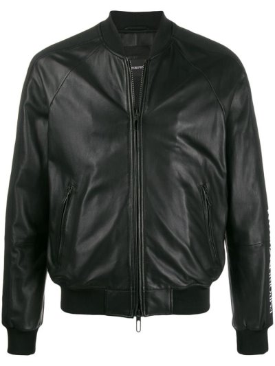 Black Armani Emporio Logo Band Men's Bomber Jacket | UAE03747