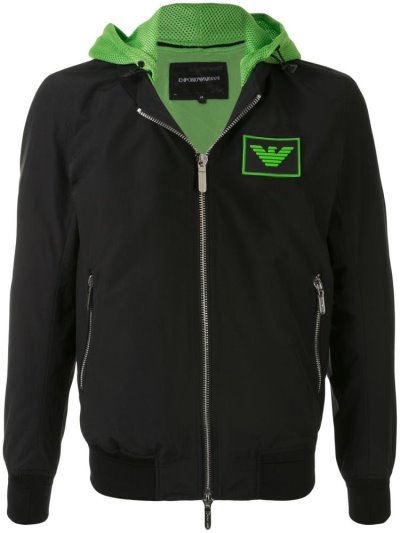 Black Armani Emporio Logo Colour Block Men's Hoodie | UAE07129