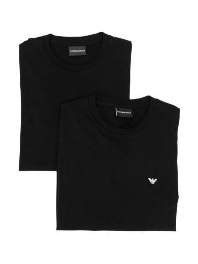 Black Armani Emporio Logo Crew Neck Men's T Shirts | UAE61873