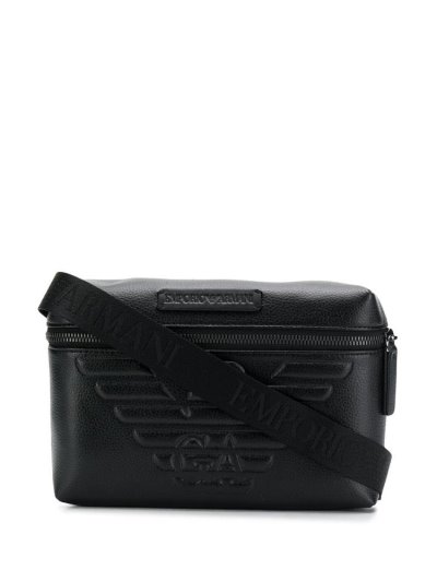 Black Armani Emporio Logo Embossed Men's Bags | UAE59328