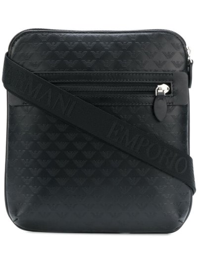 Black Armani Emporio Logo Embossed Men's Messenger Bags | UAE59883