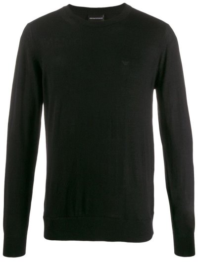 Black Armani Emporio Logo Embroidered Men's Jumpers | UAE60920