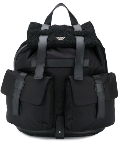 Black Armani Emporio Logo Men's Backpacks | UAE53399