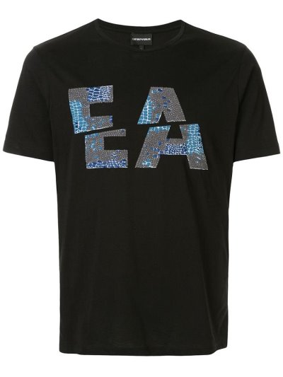 Black Armani Emporio Logo Men's T Shirts | UAE64794