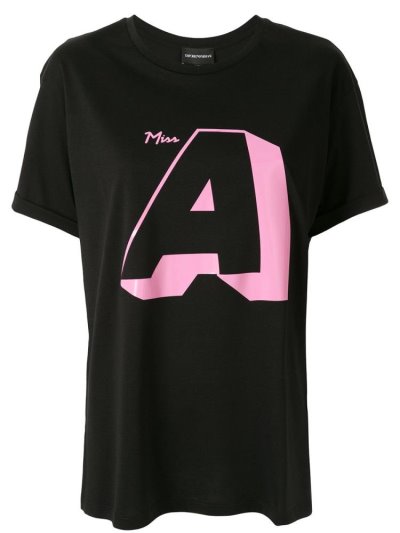 Black Armani Emporio Logo Oversized Women's T Shirts | UAE46198