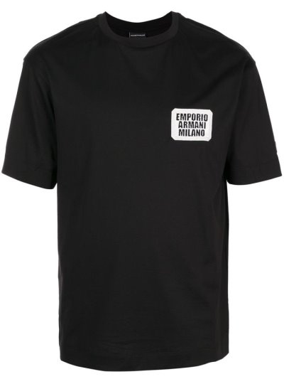 Black Armani Emporio Logo Patch Crew Neck Men's T Shirts | UAE62105