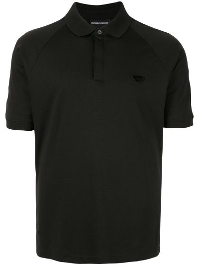 Black Armani Emporio Logo Patch Concealed Button Men's Polo Shirts | UAE94086