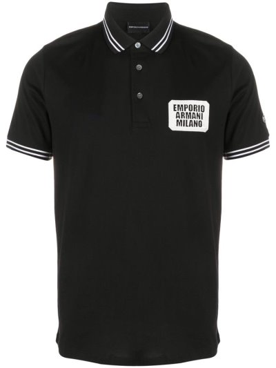 Black Armani Emporio Logo Patch Men's Polo Shirts | UAE05971