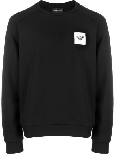 Black Armani Emporio Logo Patch Men's Sweatshirts | UAE13279