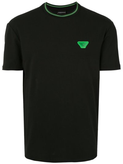 Black Armani Emporio Logo Patch Men's T Shirts | UAE19697