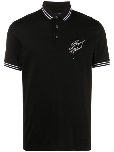 Black Armani Emporio Logo Patch Men's Polo Shirts | UAE34649