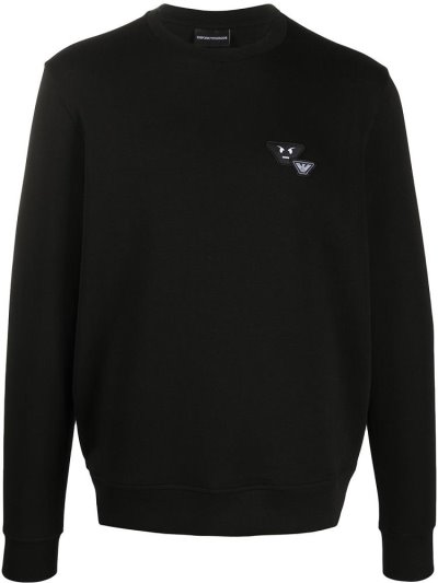 Black Armani Emporio Logo Patch Men's Sweatshirts | UAE64861