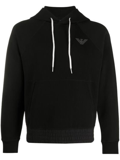 Black Armani Emporio Logo Patch Men's Hoodie | UAE83343