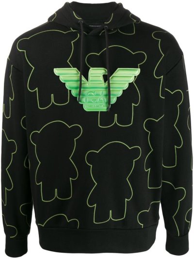 Black Armani Emporio Logo Patch Men's Hoodie | UAE92397