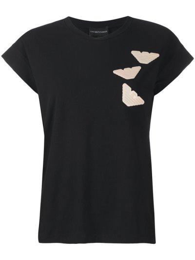 Black Armani Emporio Logo Patch Women's T Shirts | UAE95678