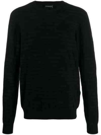 Black Armani Emporio Logo Patterned Men's Sweaters | UAE38566