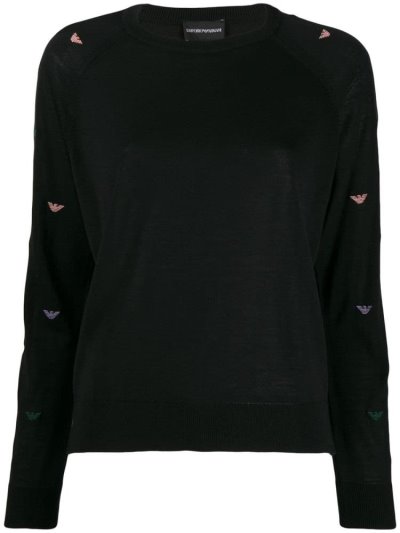 Black Armani Emporio Logo Patterned Women's Jumpers | UAE75969