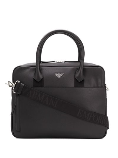 Emporio Armani Men's Embossed Leather Backpack - Black - Backpacks