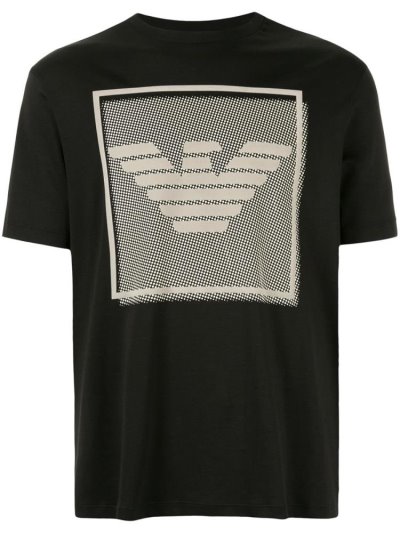 Black Armani Emporio Logo Print Crew Neck Men's T Shirts | UAE14756