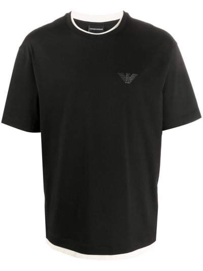 Black Armani Emporio Logo Print Cotton Men's T Shirts | UAE75991