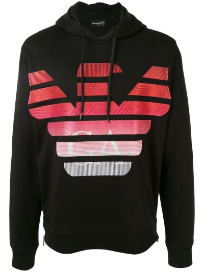 Black Armani Emporio Logo Print Men's Hoodie | UAE00333