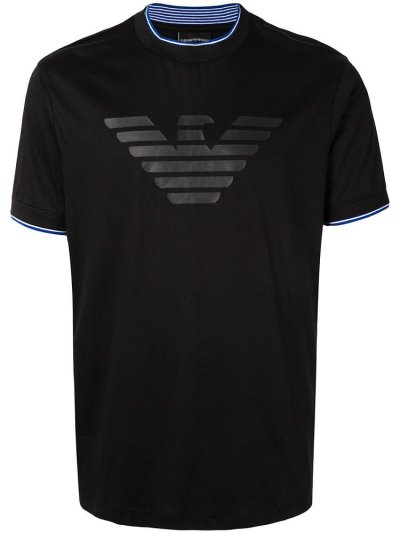 Black Armani Emporio Logo Print Men's T Shirts | UAE04491