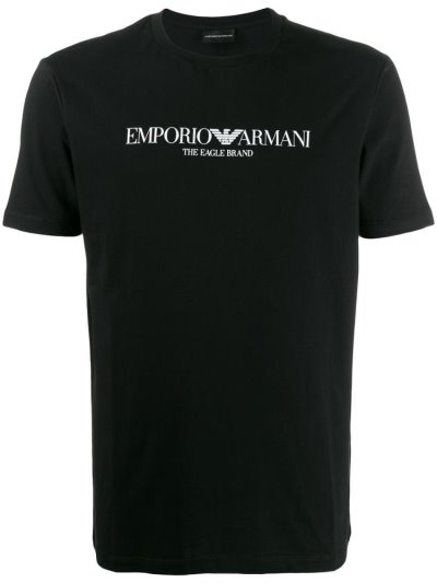 Black Armani Emporio Logo Print Men's T Shirts | UAE20644