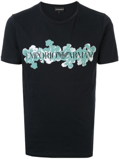 Black Armani Emporio Logo Print Men's T Shirts | UAE36857