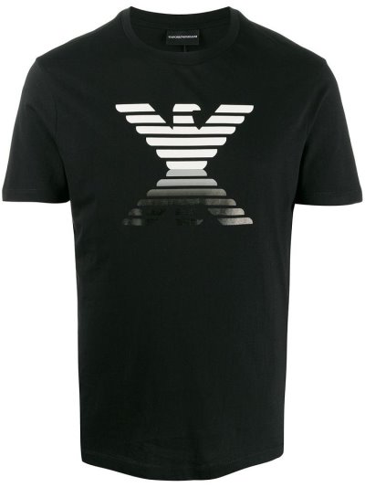 Black Armani Emporio Logo Print Men's T Shirts | UAE38400