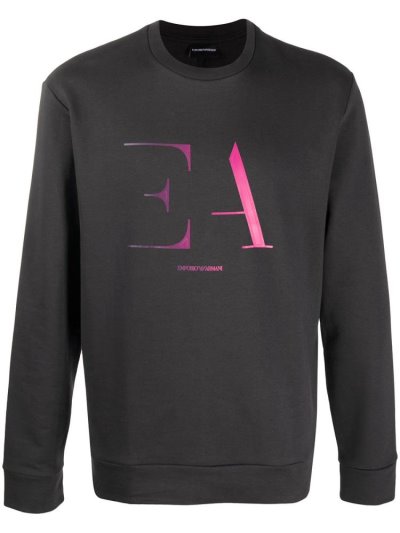 Black Armani Emporio Logo Print Men's Sweatshirts | UAE47902