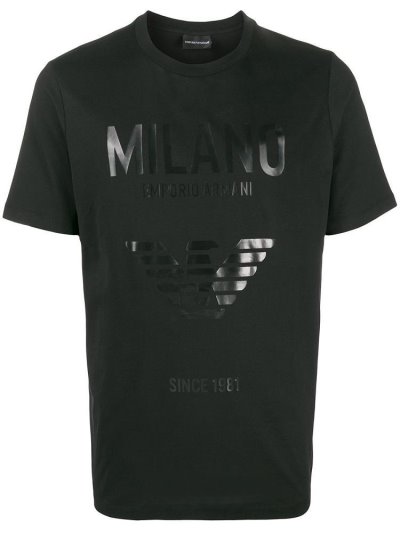Black Armani Emporio Logo Print Men's T Shirts | UAE51007