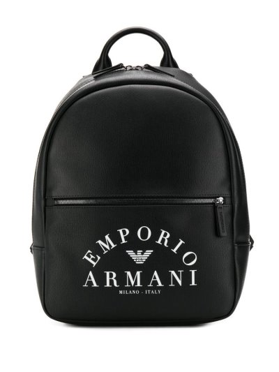 Black Armani Emporio Logo Print Men's Backpacks | UAE55420